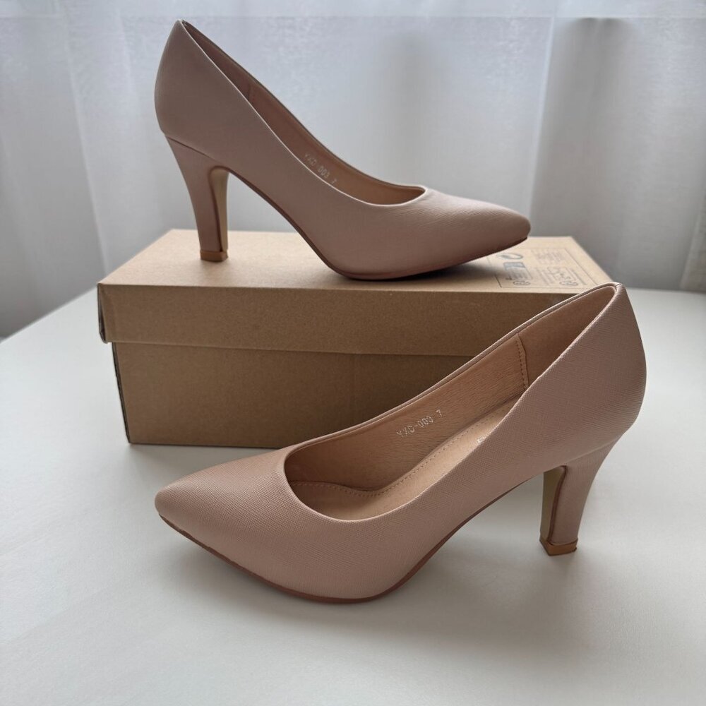 Beige Pointed Toe For Women Classic Pumps With 3-Inch Stiletto Heel